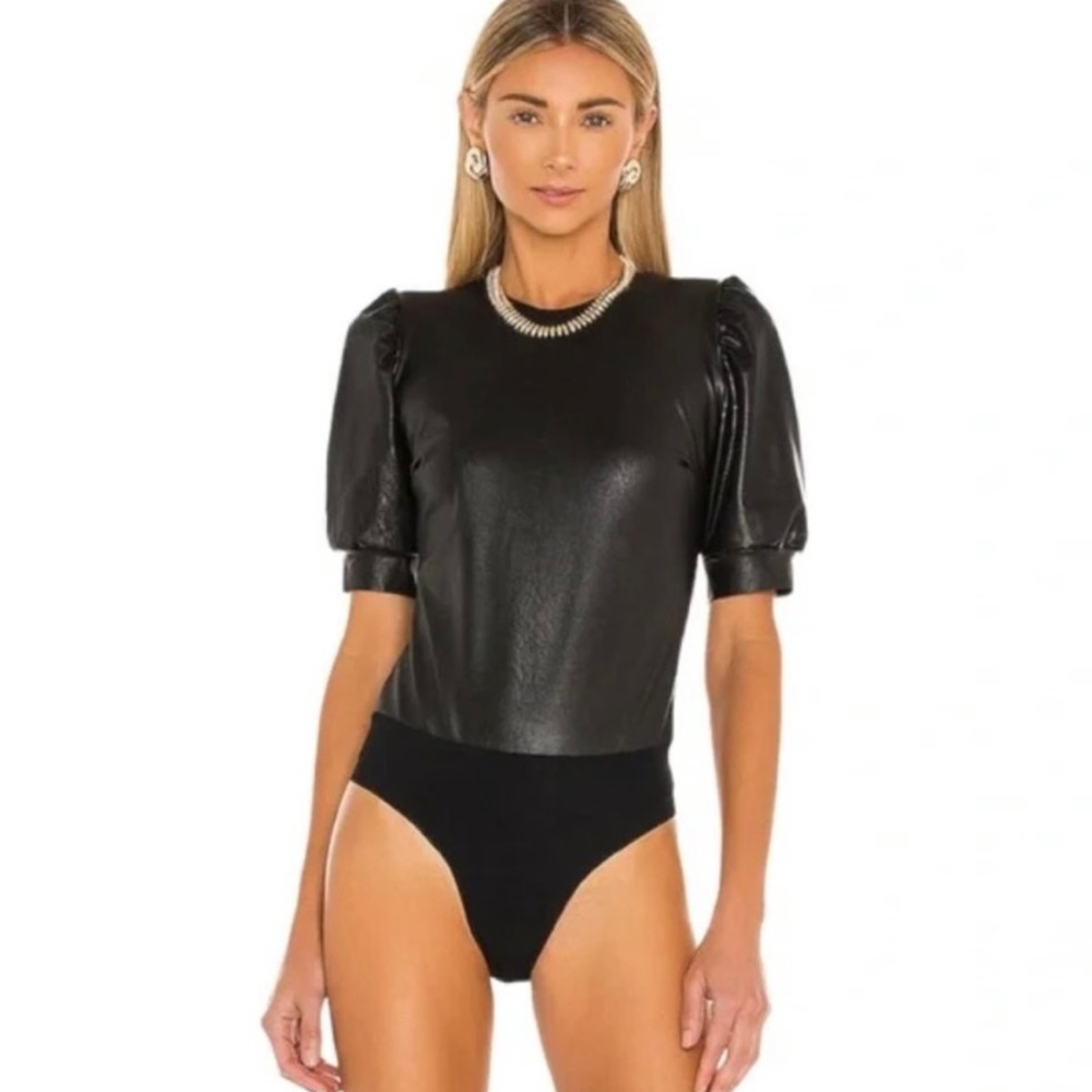 Commando Puff-Sleeve Faux Leather Bodysuit - size small
